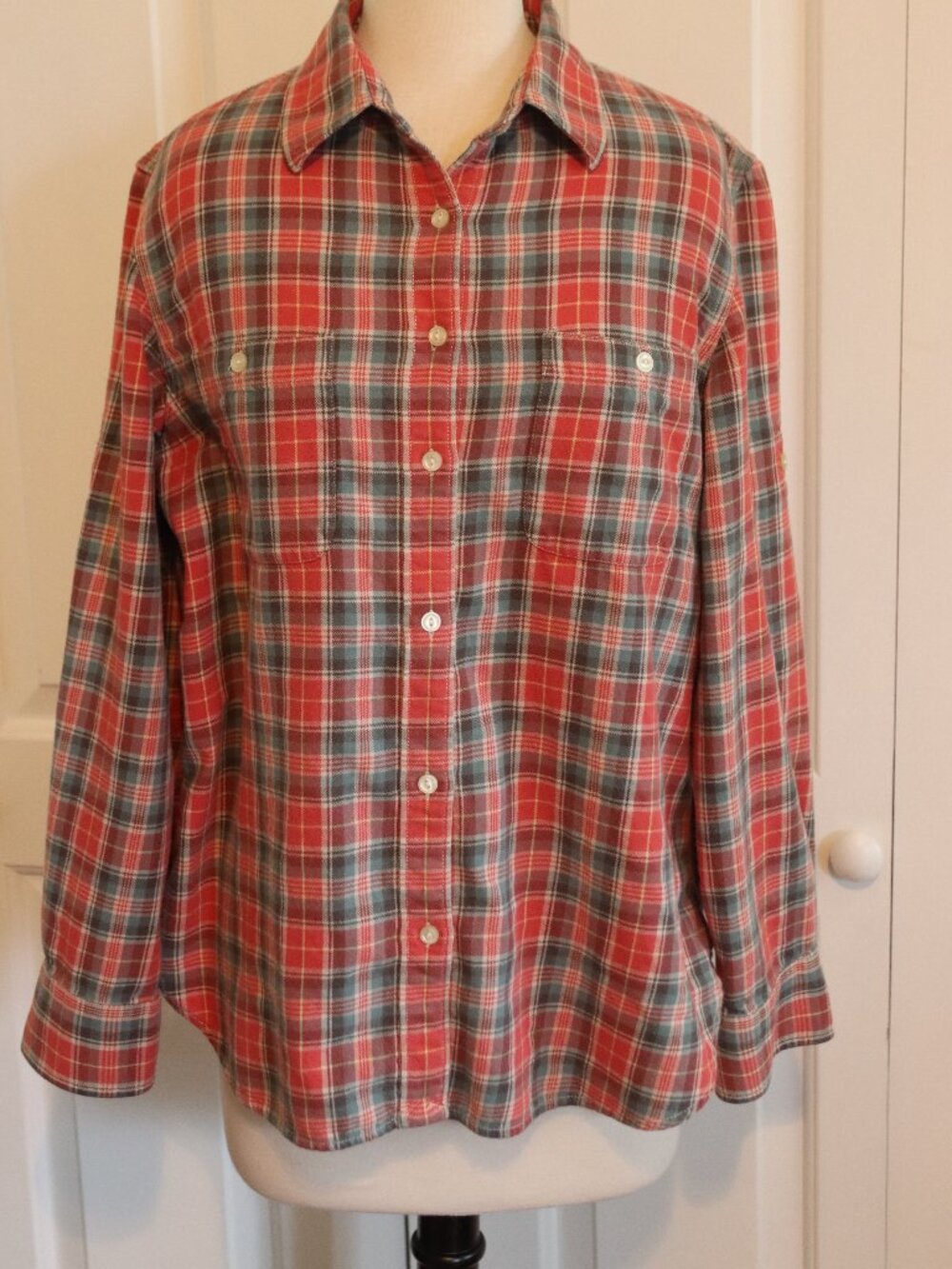 Lauren Ralph Lauren Button Down 100% Cotton Flannel Plaid Size Large